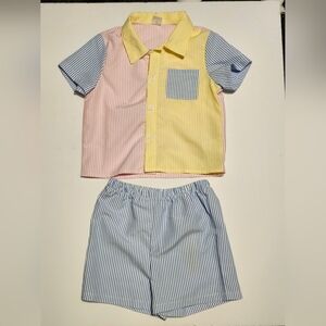 Searsucker Colorblock Shirt and Shorts Set